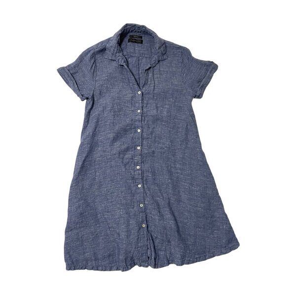 TAHARI 100% Linen Shirt Dress Button Down Pockets Coastal Blue size XS - Picture 1 of 5